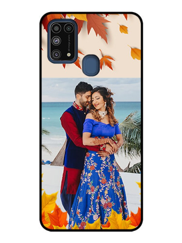Custom Galaxy M31 Photo Printing on Glass Case  - Autumn Maple Leaves Design