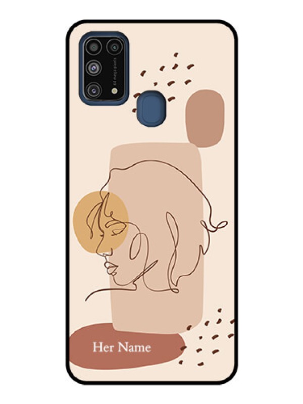 Custom Galaxy M31 Photo Printing on Glass Case - Calm Woman line art Design