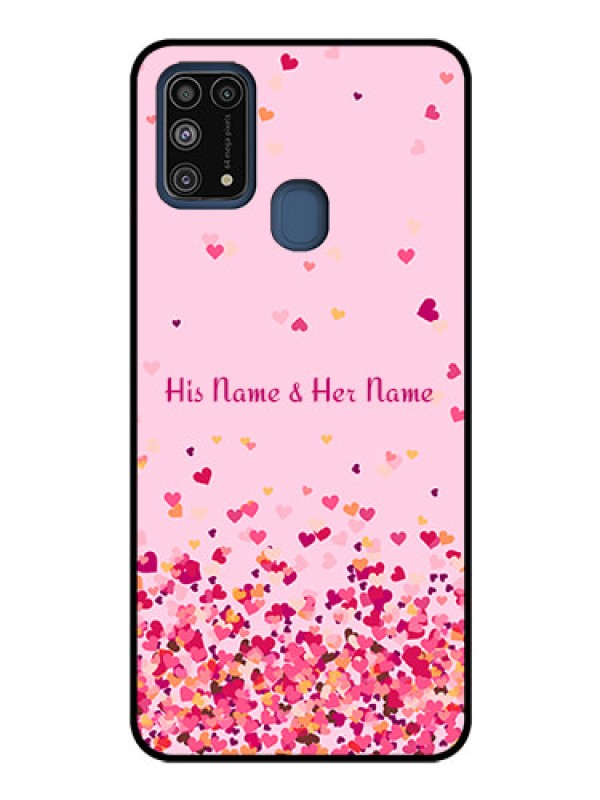 Custom Galaxy M31 Photo Printing on Glass Case - Floating Hearts Design