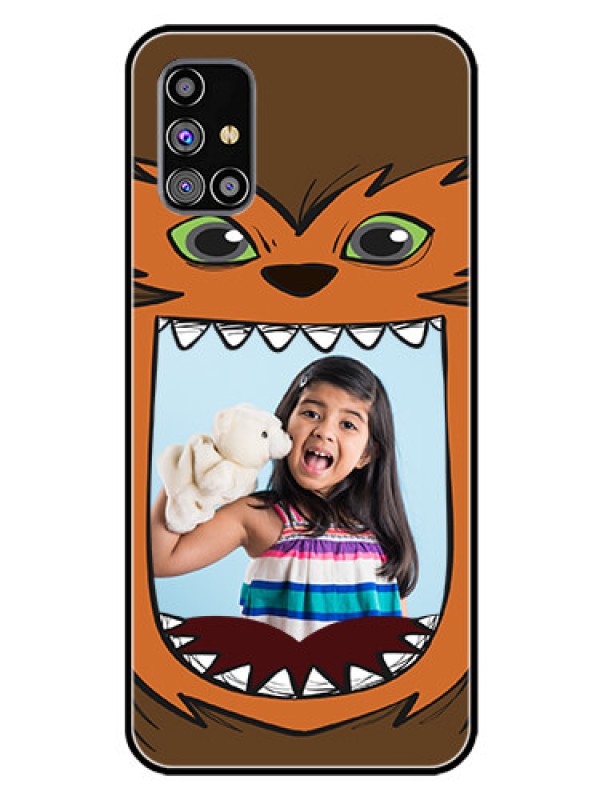 Custom Galaxy M31S Photo Printing on Glass Case  - Owl Monster Back Case Design