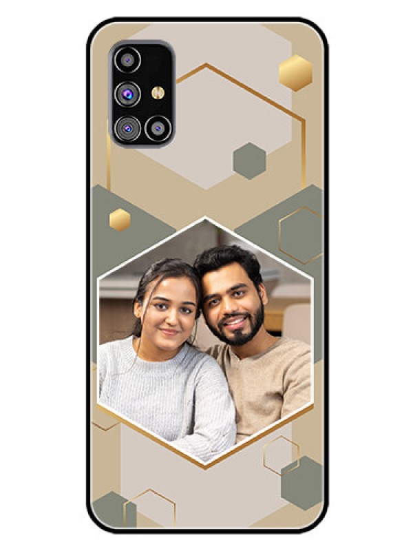 Custom Galaxy M31S Photo Printing on Glass Case - Stylish Hexagon Pattern Design