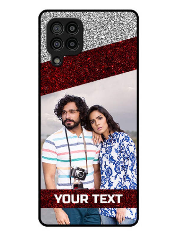 Custom Galaxy M32 4G Prime Edition Personalized Glass Phone Case - Image Holder with Glitter Strip Design
