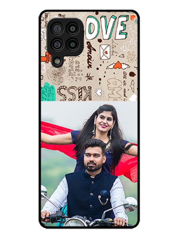 Custom Galaxy M32 4G Prime Edition Custom Glass Phone Case - Love Doodle Pattern