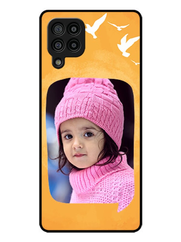 Custom Galaxy M32 4G Prime Edition Personalized Glass Phone Case - Water Color Design with Bird Icons