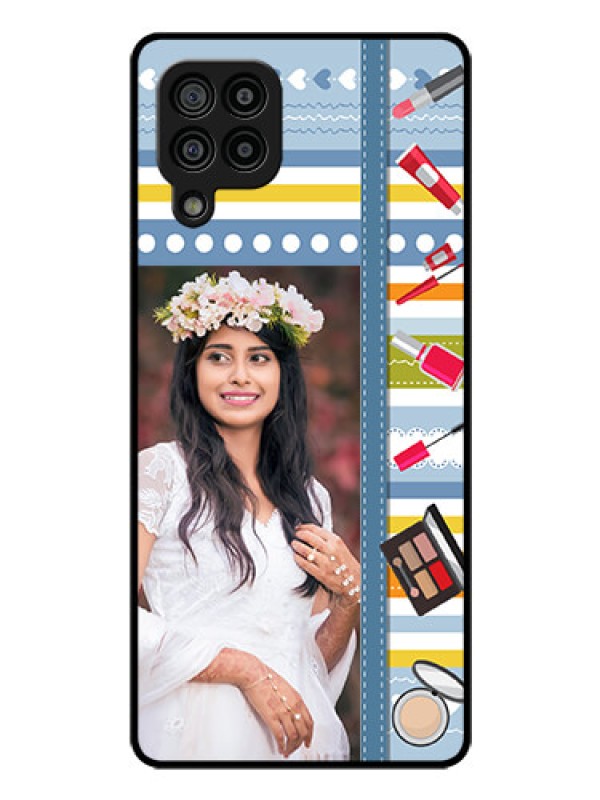 Custom Galaxy M32 4G Prime Edition Personalized Glass Phone Case - Makeup Icons Design