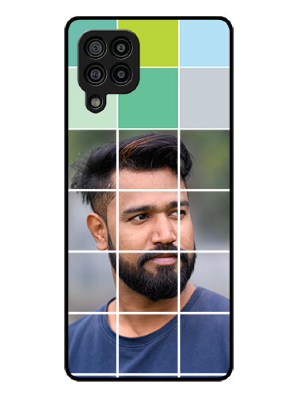 Custom Galaxy M32 4G Prime Edition Photo Printing on Glass Case - with white box pattern
