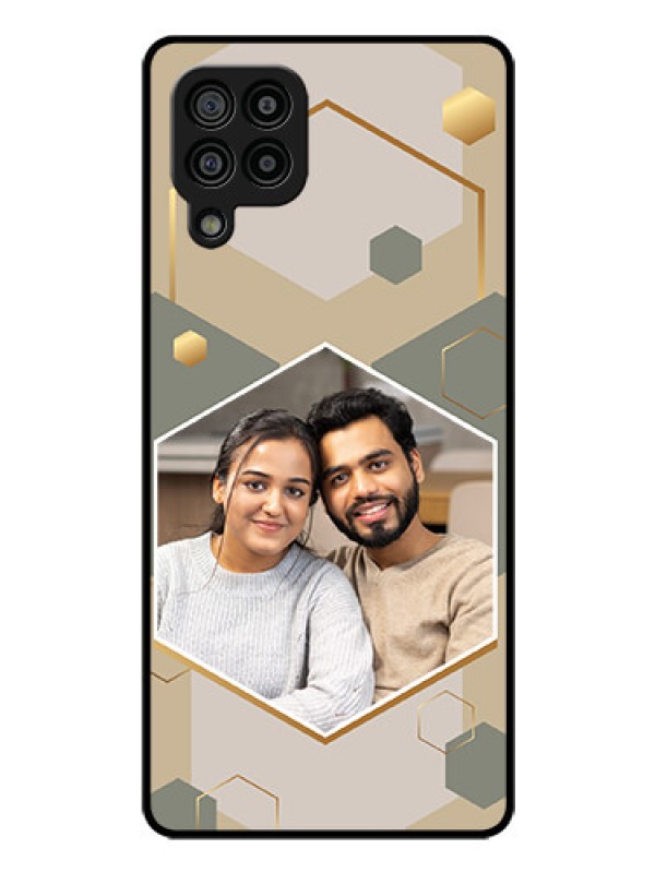 Custom Galaxy M32 4G Prime Edition Photo Printing on Glass Case - Stylish Hexagon Pattern Design