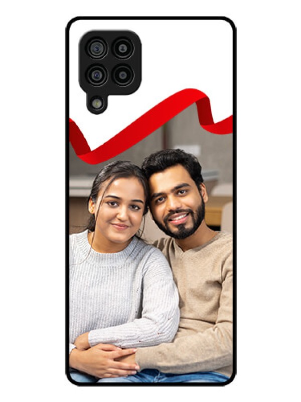 Custom Galaxy M32 4G Photo Printing on Glass Case  - Red Ribbon Frame Design