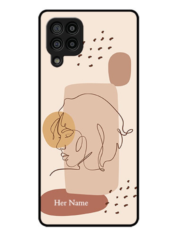 Custom Galaxy M32 4G Photo Printing on Glass Case - Calm Woman line art Design