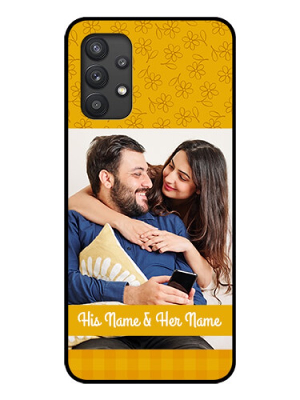 Custom Galaxy M32 5G Custom Glass Mobile Case - Yellow Floral Design