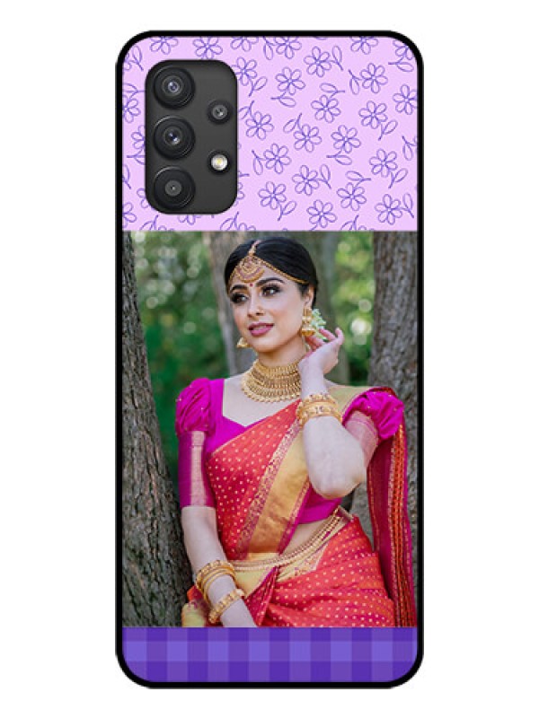 Custom Galaxy M32 5G Custom Glass Phone Case - Purple Floral Design