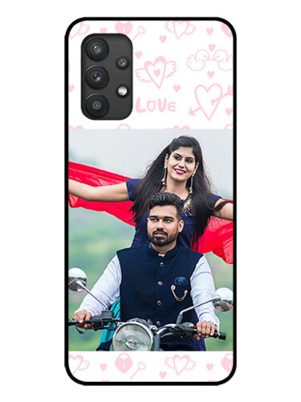 Custom Galaxy M32 5G Custom Glass Mobile Case - Pink Flying Heart Design