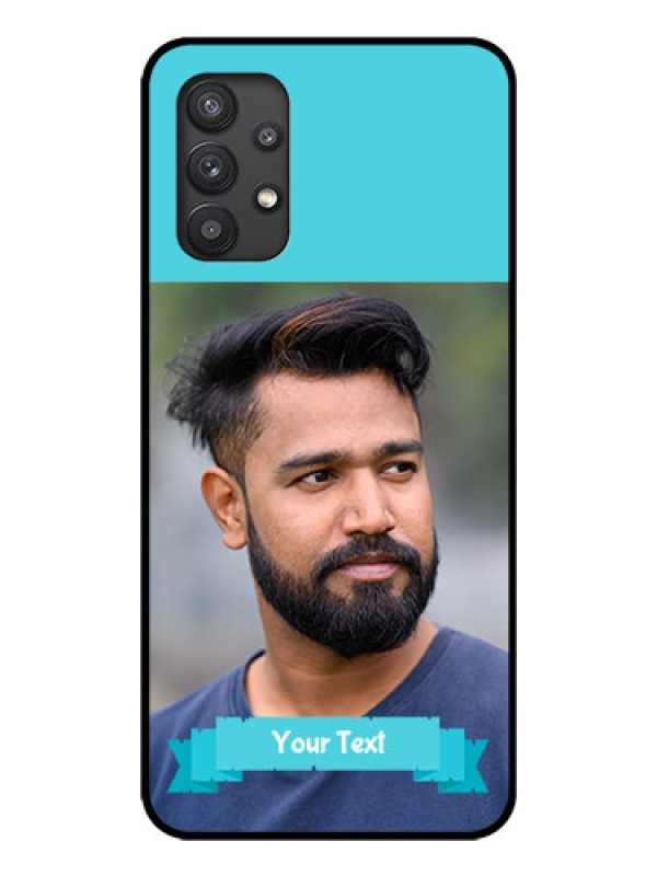 Custom Galaxy M32 5G Personalized Glass Phone Case - Simple Blue Color Design