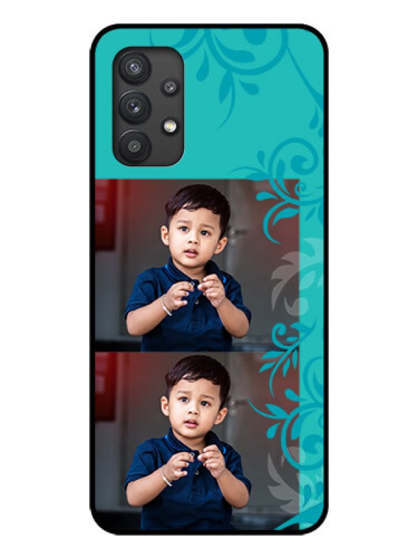 Custom Galaxy M32 5G Personalized Glass Phone Case - with Photo and Green Floral Design