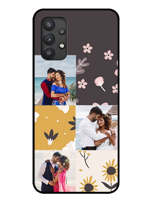Custom Galaxy M32 5G Photo Printing on Glass Case - 3 Images with Floral Design