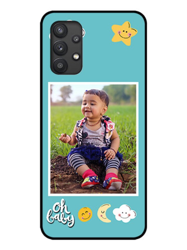 Custom Galaxy M32 5G Personalized Glass Phone Case - Smiley Kids Stars Design