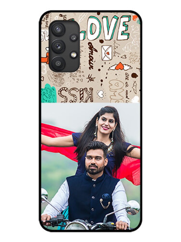 Custom Galaxy M32 5G Custom Glass Phone Case - Love Doodle Pattern