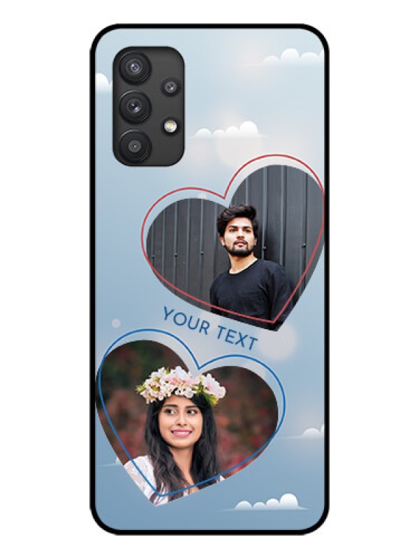 Custom Galaxy M32 5G Custom Glass Mobile Case - Blue Color Couple Design
