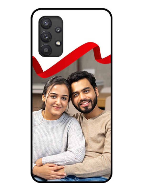 Custom Galaxy M32 5G Photo Printing on Glass Case - Red Ribbon Frame Design