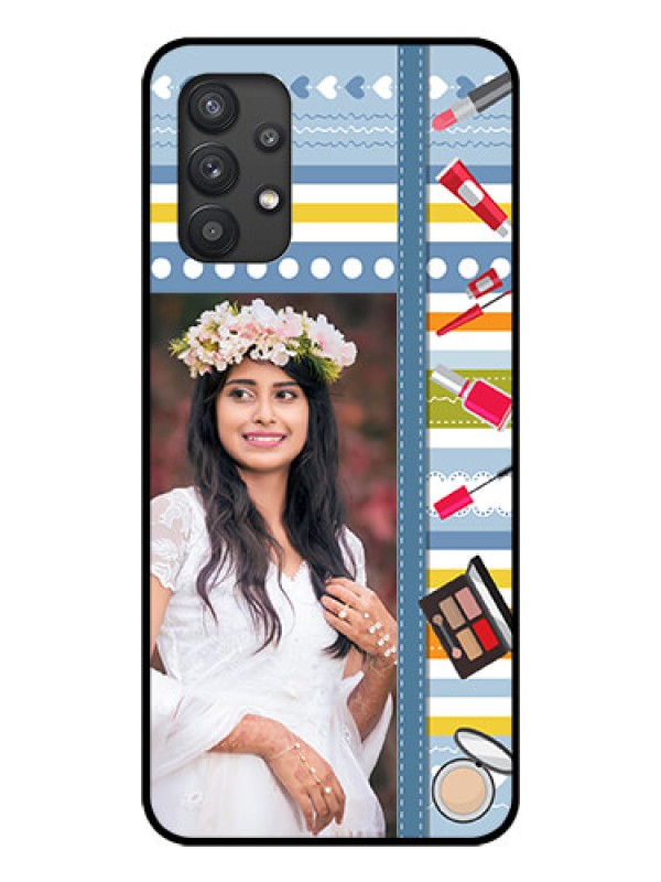 Custom Galaxy M32 5G Personalized Glass Phone Case - Makeup Icons Design