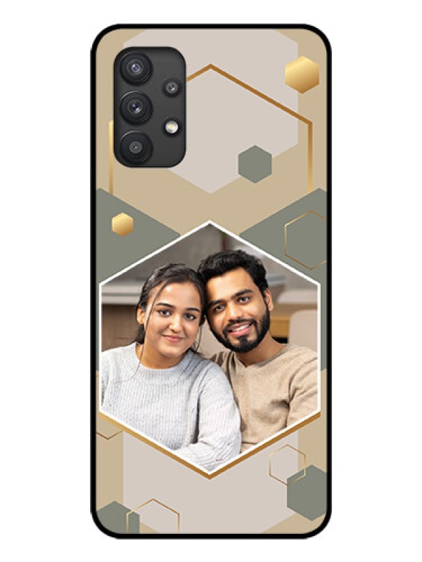 Custom Galaxy M32 5G Photo Printing on Glass Case - Stylish Hexagon Pattern Design