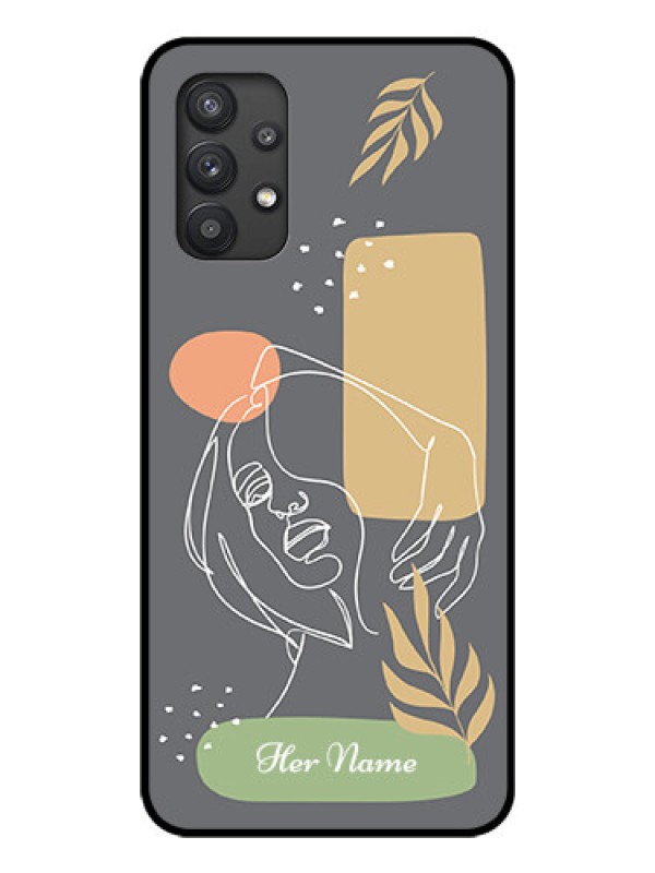 Custom Galaxy M32 5G Custom Glass Phone Case - Gazing Woman line art Design