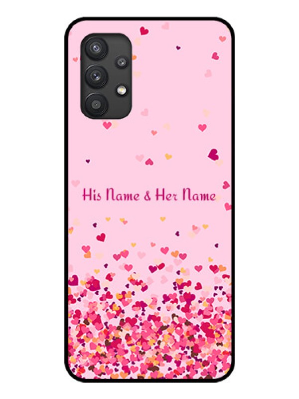 Custom Galaxy M32 5G Photo Printing on Glass Case - Floating Hearts Design
