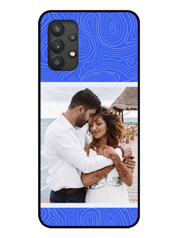 Custom Galaxy M32 5G Custom Glass Mobile Case - Curved line art with blue and white Design