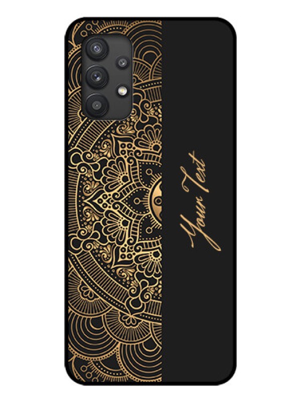 Custom Galaxy M32 5G Photo Printing on Glass Case - Mandala art with custom text Design