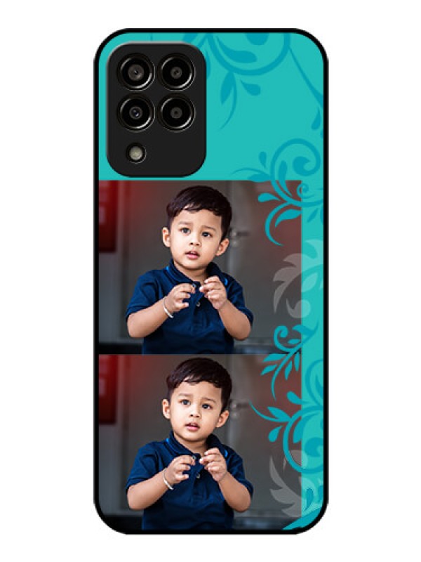 Custom Galaxy m33-5g 5G Personalized Glass Phone Case - with Photo and Green Floral Design