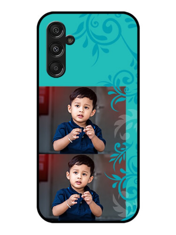 Custom Samsung Galaxy M34 5G Personalized Glass Phone Case - with Photo and Green Floral Design
