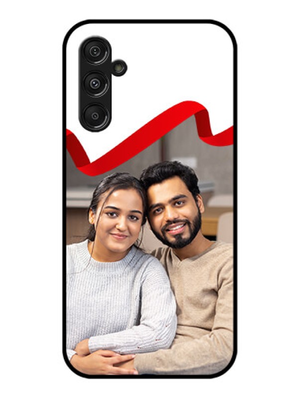 Custom Samsung Galaxy M34 5G Photo Printing on Glass Case - Red Ribbon Frame Design