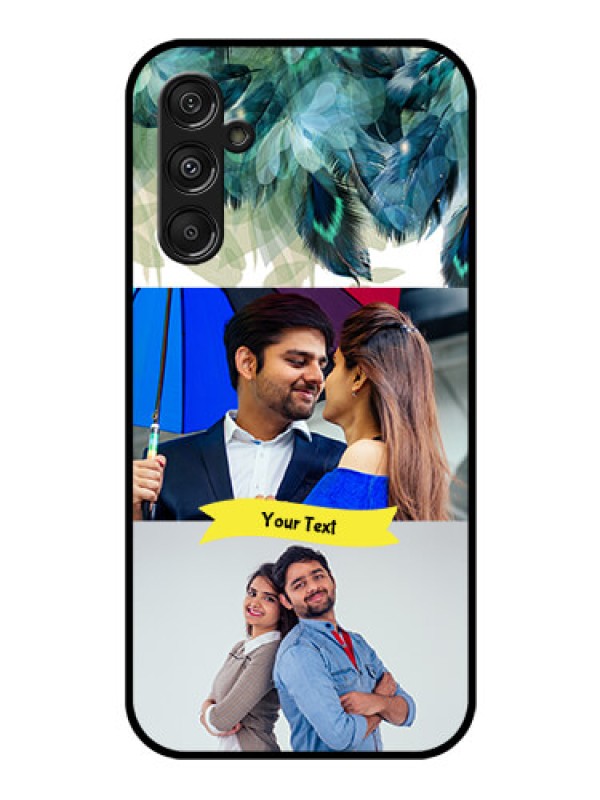 Custom Samsung Galaxy M34 5G Personalized Glass Phone Case - Image with Boho Peacock Feather Design