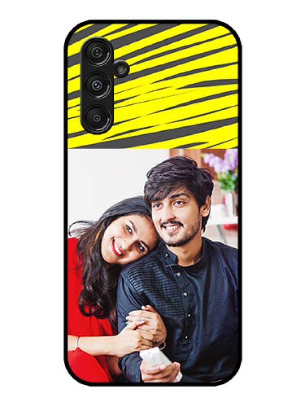 Custom Samsung Galaxy M34 5G Photo Printing on Glass Case - Yellow Abstract Design