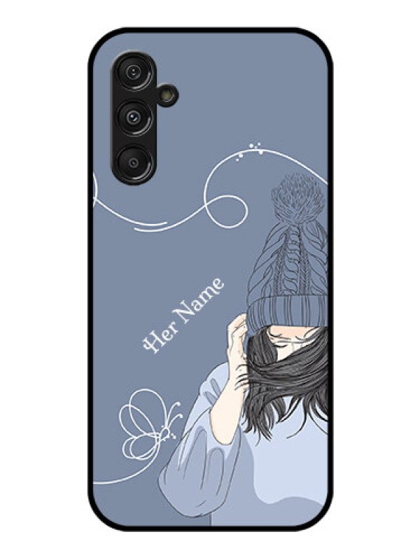 Custom Samsung Galaxy M34 5G Custom Glass Mobile Case - Girl in winter outfit Design