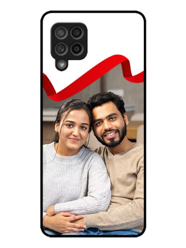 Custom Galaxy M42 5G Photo Printing on Glass Case - Red Ribbon Frame Design