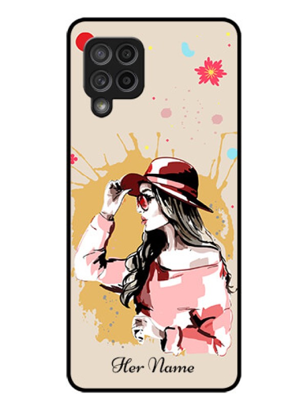 Custom Galaxy M42 5G Photo Printing on Glass Case - Women with pink hat Design