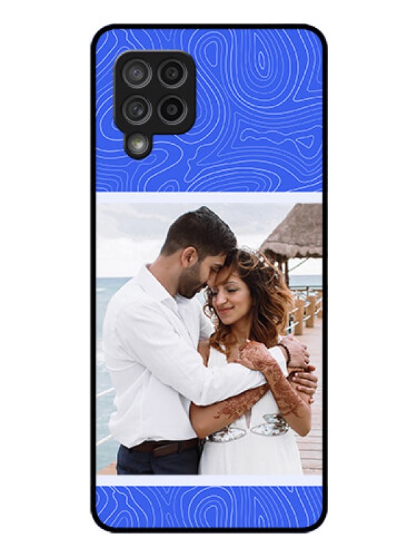 Custom Galaxy M42 5G Custom Glass Mobile Case - Curved line art with blue and white Design