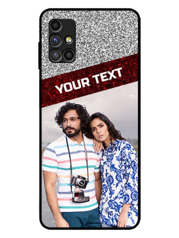 Custom Galaxy M51 Personalized Glass Phone Case  - Image Holder with Glitter Strip Design