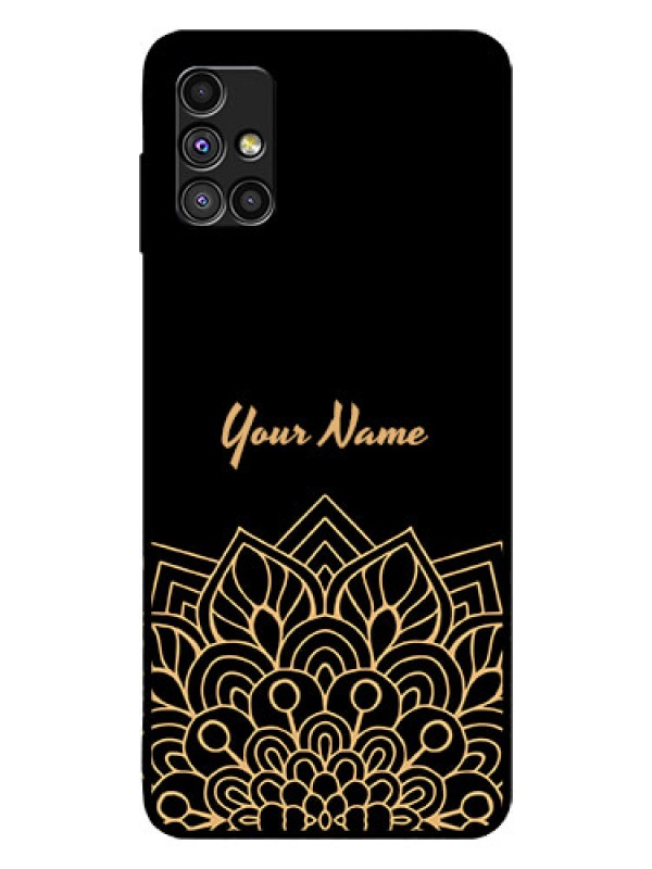 Custom Galaxy M51 Custom Glass Phone Case - Golden mandala Design
