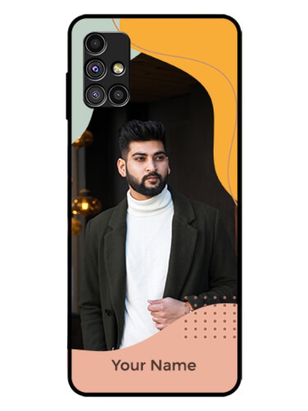 Custom Galaxy M51 Personalized Glass Phone Case - Tri-coloured overlay design
