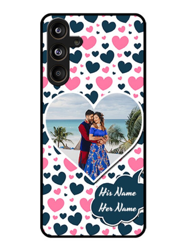 Custom Samsung Galaxy M55 5G Custom Glass Phone CasePink and Blue Heart Design