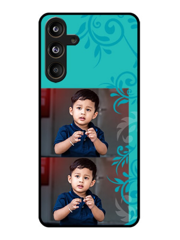 Custom Samsung Galaxy M55 5G Custom Glass Phone CaseWith Photo And Green Floral Design