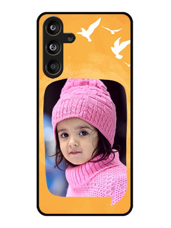 Custom Samsung Galaxy M55 5G Custom Glass Phone CaseWater Color Design With Bird Icons