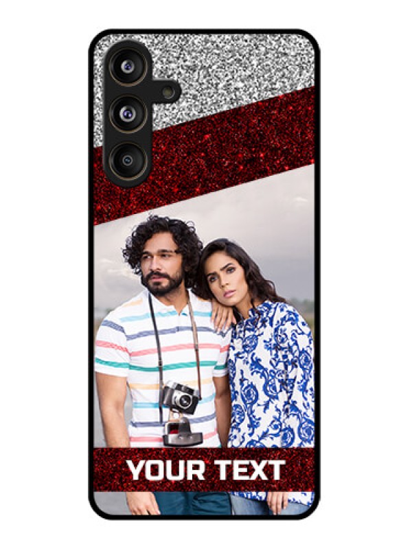 Custom Galaxy M55s 5G Custom Glass Phone Case - Image Holder With Glitter Strip Design
