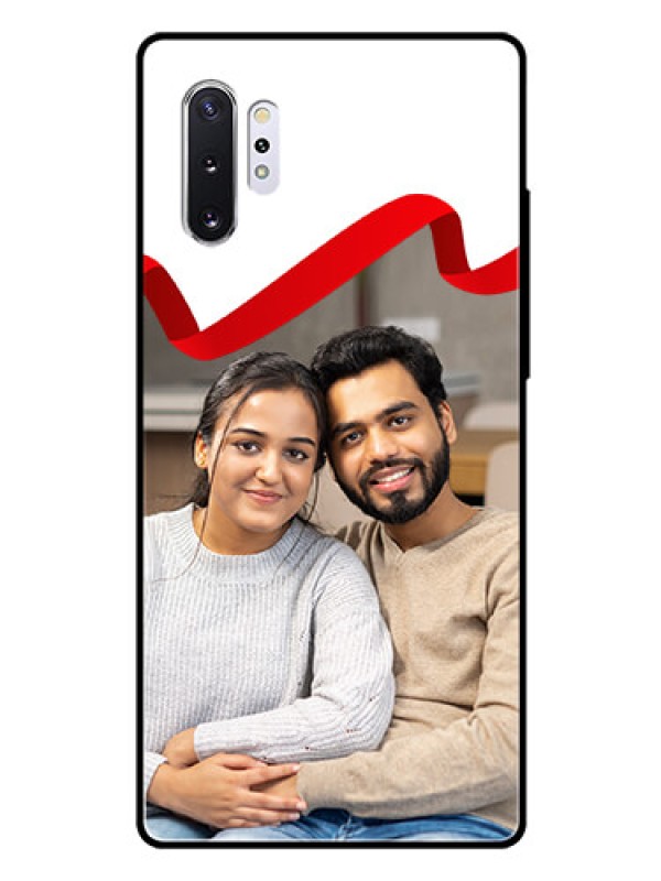 Custom Samsung Galaxy Note 10 Plus Photo Printing on Glass Case  - Red Ribbon Frame Design