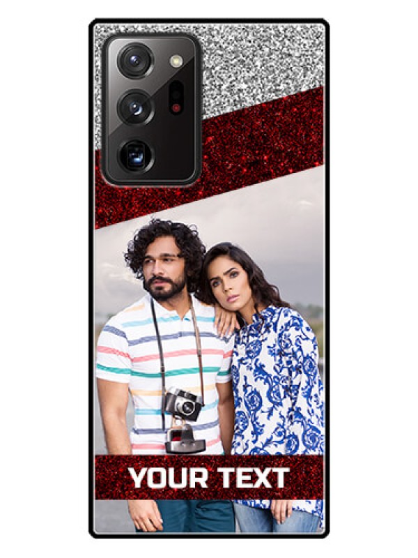 Custom Galaxy Note 20 Ultra Personalized Glass Phone Case  - Image Holder with Glitter Strip Design