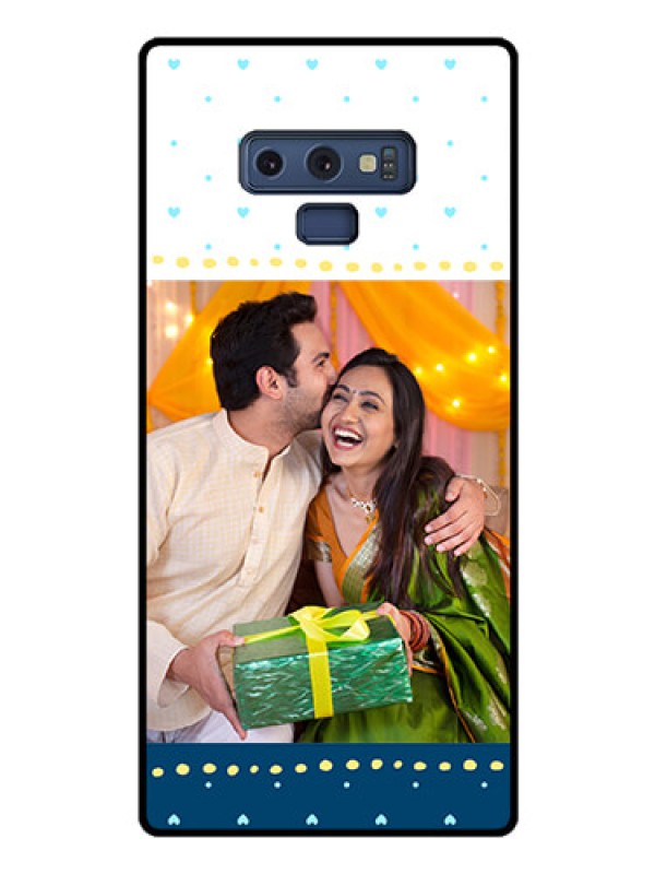 Custom Galaxy Note 9 Personalized Glass Phone Case  - White and Blue Abstract Design