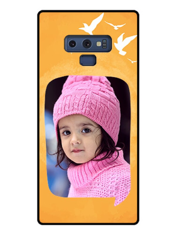 Custom Galaxy Note 9 Personalized Glass Phone Case  - Water Color Design with Bird Icons