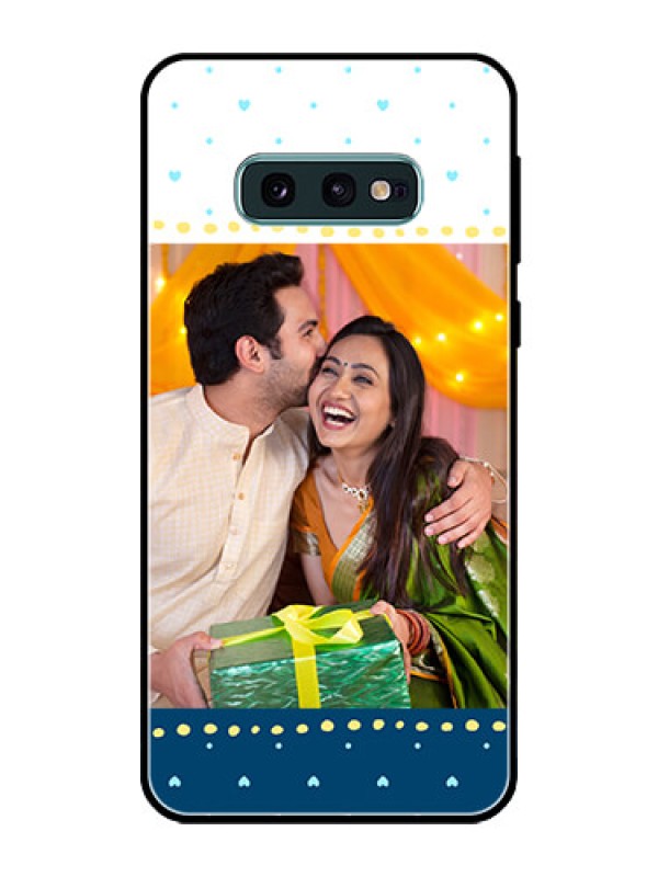 Custom Galaxy S10e Personalized Glass Phone Case  - White and Blue Abstract Design